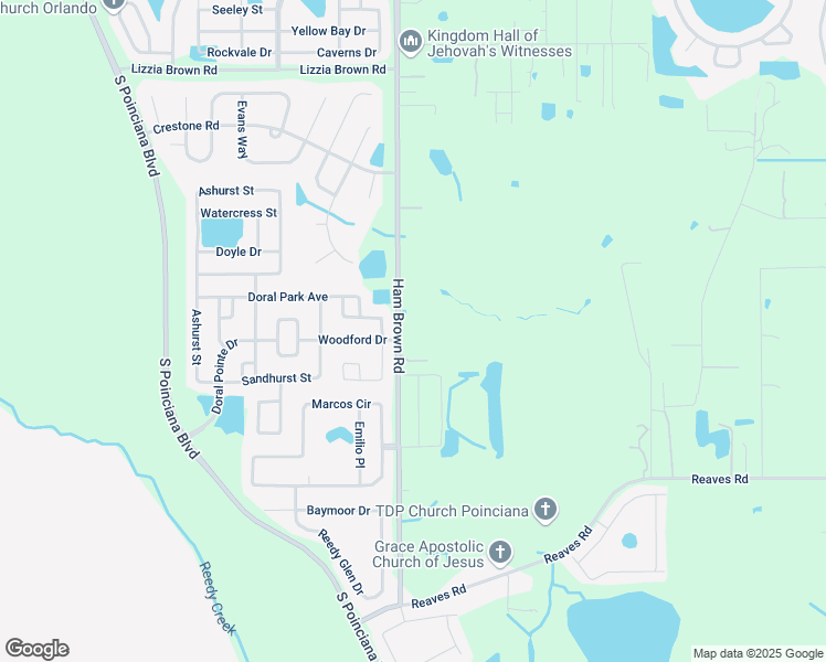 map of restaurants, bars, coffee shops, grocery stores, and more near 3151 Ham Brown Road in Kissimmee