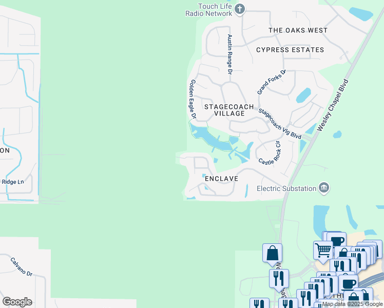 map of restaurants, bars, coffee shops, grocery stores, and more near 24726 Ravello Street in Land O' Lakes