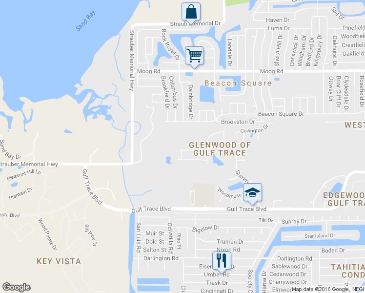 map of restaurants, bars, coffee shops, grocery stores, and more near 3239 Glenwood Circle in Holiday