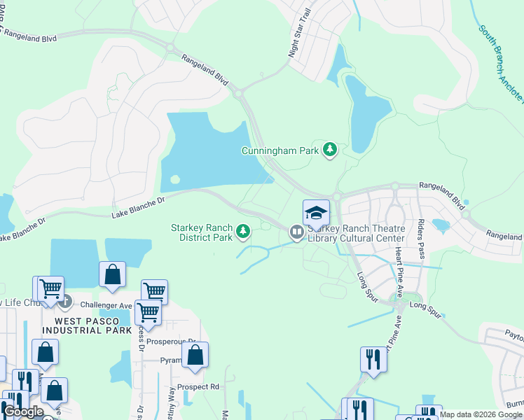map of restaurants, bars, coffee shops, grocery stores, and more near 11910 Lake Blanche Drive in Odessa