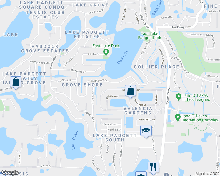 map of restaurants, bars, coffee shops, grocery stores, and more near 22625 Eagles Watch Drive in Land O' Lakes
