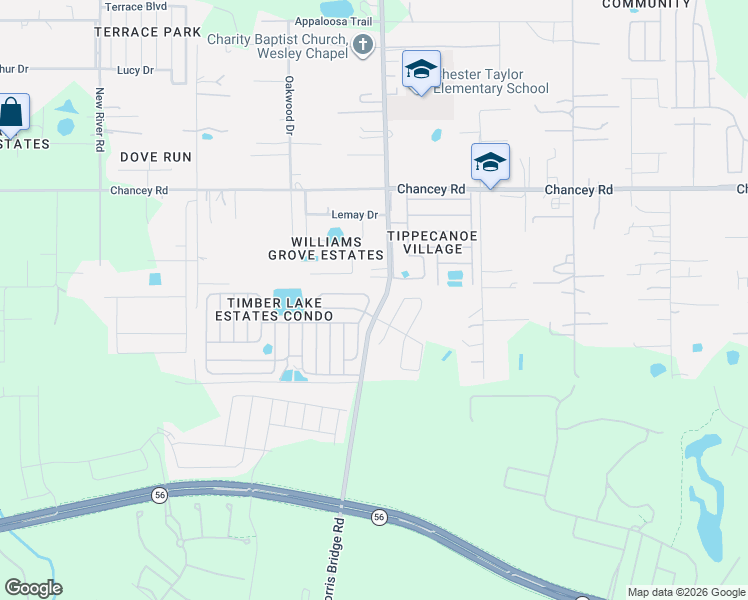 map of restaurants, bars, coffee shops, grocery stores, and more near 3237 Morris Bridge Road in Wesley Chapel