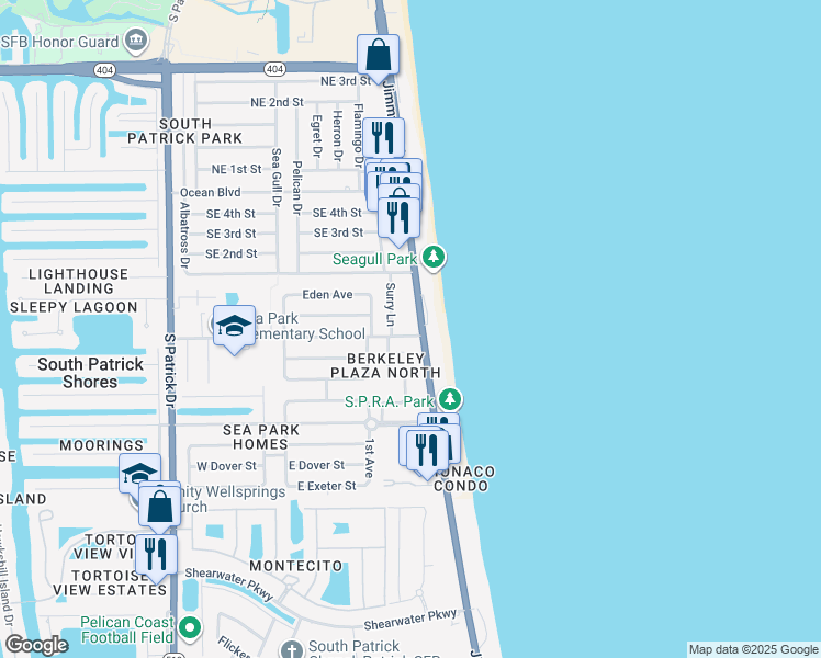 map of restaurants, bars, coffee shops, grocery stores, and more near 295 Florida A1A in Satellite Beach