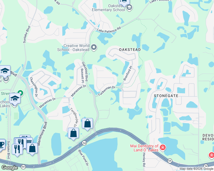 map of restaurants, bars, coffee shops, grocery stores, and more near 19626 Bellehurst Loop in Land O' Lakes