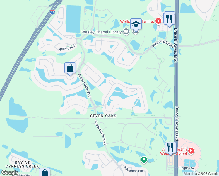 map of restaurants, bars, coffee shops, grocery stores, and more near 27353 Edenfield Drive in Wesley Chapel
