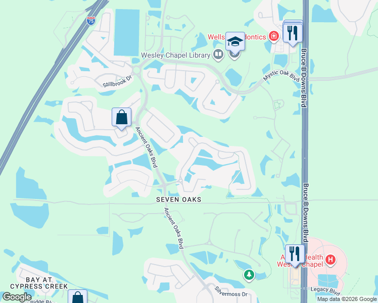 map of restaurants, bars, coffee shops, grocery stores, and more near 27353 Edenfield Drive in Wesley Chapel