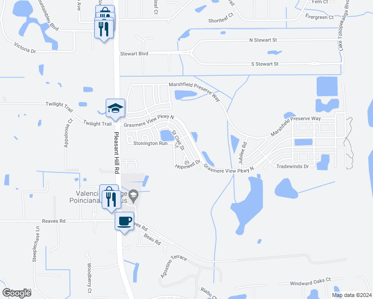 map of restaurants, bars, coffee shops, grocery stores, and more near 2861 Saint Clair Street in Kissimmee