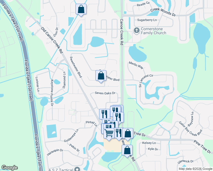 map of restaurants, bars, coffee shops, grocery stores, and more near 5805 Sweetgum Street in St. Cloud