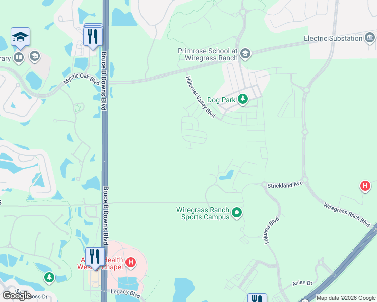 map of restaurants, bars, coffee shops, grocery stores, and more near 28450 Tranquil Lake Circle in Zephyrhills
