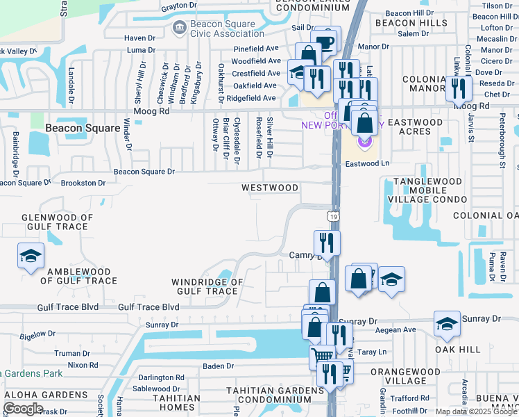 map of restaurants, bars, coffee shops, grocery stores, and more near 3138 Victoria Inlet Drive in Holiday