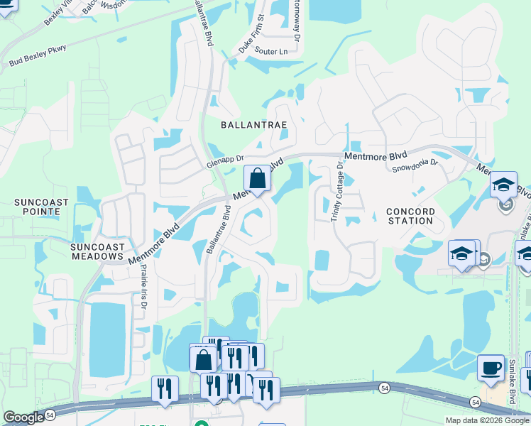 map of restaurants, bars, coffee shops, grocery stores, and more near 3237 Gianna Way in Land O' Lakes