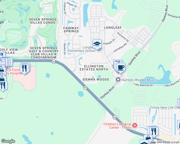 map of restaurants, bars, coffee shops, grocery stores, and more near 10042 Saymore Court in New Port Richey