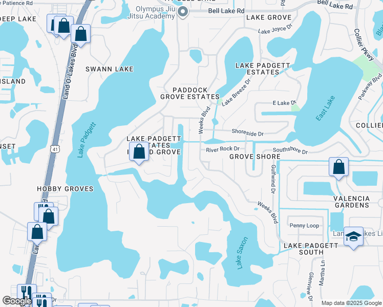 map of restaurants, bars, coffee shops, grocery stores, and more near 3238 Lake Saxon Drive in Land O' Lakes