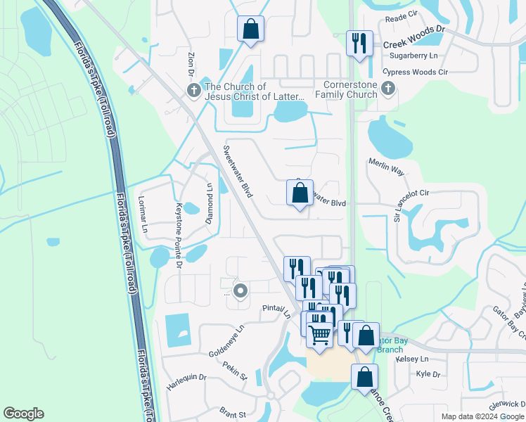 map of restaurants, bars, coffee shops, grocery stores, and more near 2409 Sweetwater Boulevard in St. Cloud