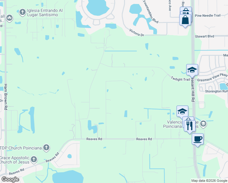 map of restaurants, bars, coffee shops, grocery stores, and more near 3105 Pastures Road in Kissimmee
