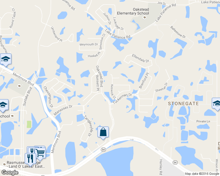 map of restaurants, bars, coffee shops, grocery stores, and more near in Land O' Lakes