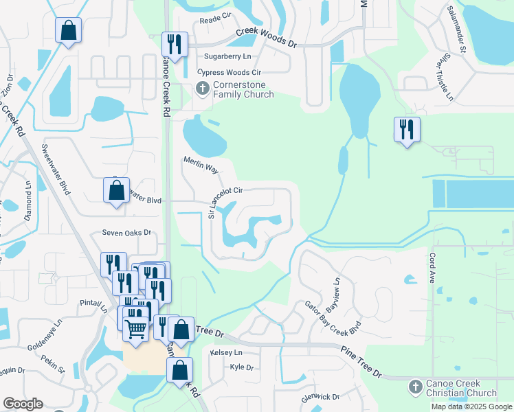 map of restaurants, bars, coffee shops, grocery stores, and more near 5815 Guenevere Court in St. Cloud
