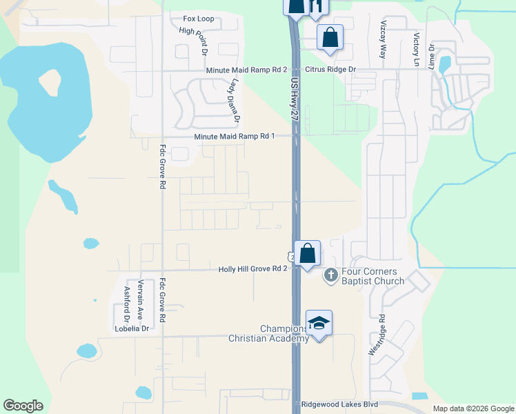 map of restaurants, bars, coffee shops, grocery stores, and more near 2843 Holly Hill Grove Road 3 in Davenport