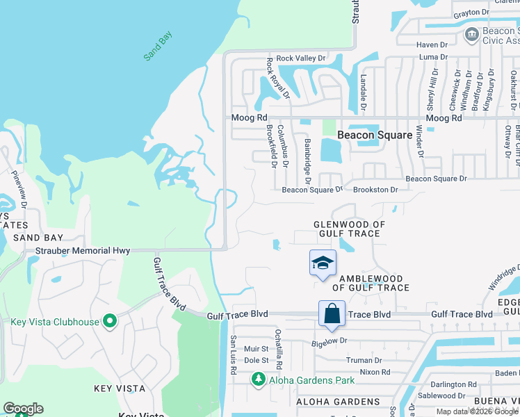 map of restaurants, bars, coffee shops, grocery stores, and more near 3130 Gina Court in Holiday