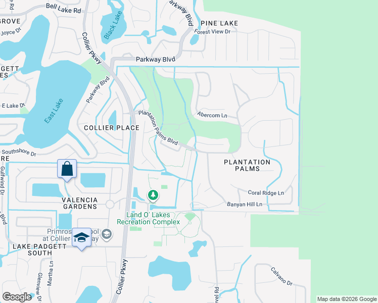 map of restaurants, bars, coffee shops, grocery stores, and more near 3253 Sago Point Court in Land O' Lakes