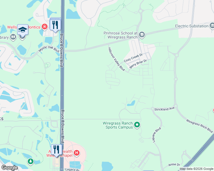 map of restaurants, bars, coffee shops, grocery stores, and more near 28450 Tranquil Lake Circle in Zephyrhills