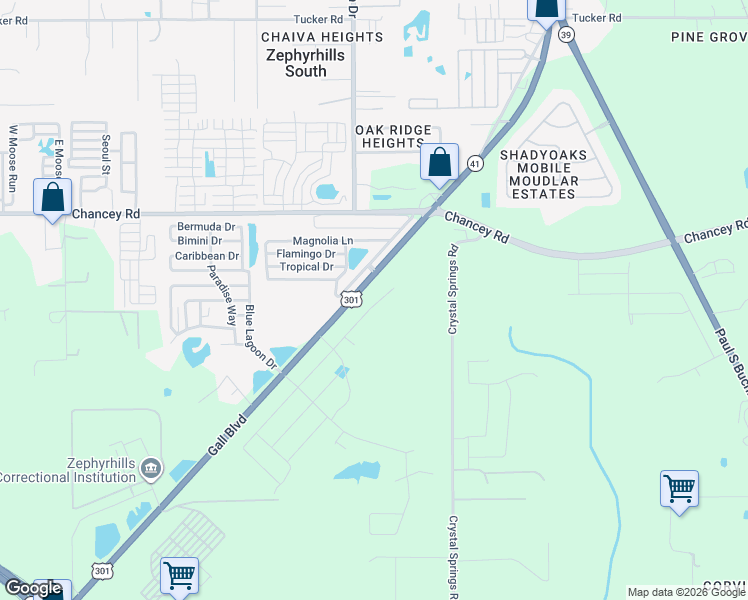 map of restaurants, bars, coffee shops, grocery stores, and more near 3365 Fall Harvest Drive in Zephyrhills