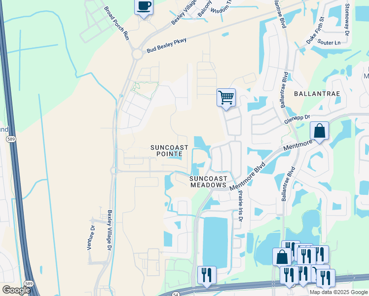 map of restaurants, bars, coffee shops, grocery stores, and more near 3229 Bellericay Lane in Land O' Lakes