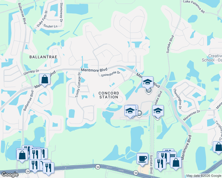 map of restaurants, bars, coffee shops, grocery stores, and more near 3229 Dunstable Drive in Land O' Lakes