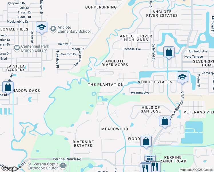 map of restaurants, bars, coffee shops, grocery stores, and more near 3037 Ohara Drive in New Port Richey