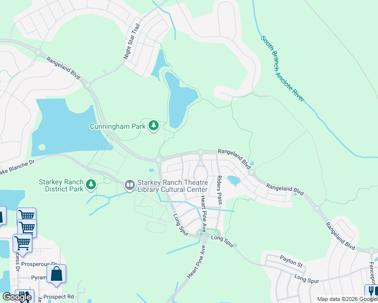 map of restaurants, bars, coffee shops, grocery stores, and more near Rangeland Boulevard in Odessa