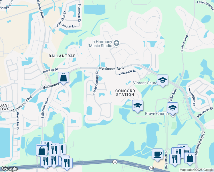map of restaurants, bars, coffee shops, grocery stores, and more near 3232 Herne Bay Court in Land O' Lakes
