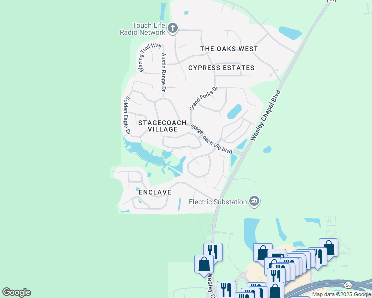 map of restaurants, bars, coffee shops, grocery stores, and more near 25422 7 Rivers Circle in Pasco County