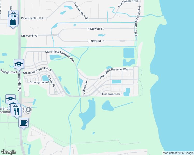 map of restaurants, bars, coffee shops, grocery stores, and more near 3205 Olivia Breeze Drive in Kissimmee