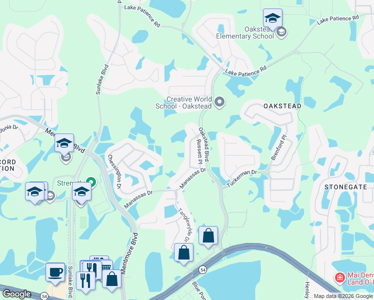 map of restaurants, bars, coffee shops, grocery stores, and more near 3249 Ashmonte Drive in Land O' Lakes
