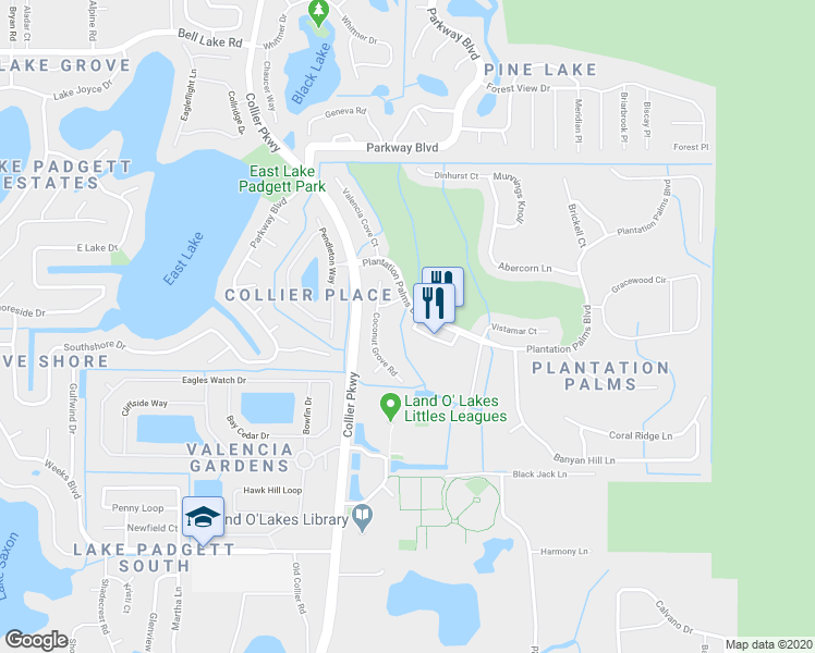 map of restaurants, bars, coffee shops, grocery stores, and more near 23236 Key Largo Loop in Land O' Lakes