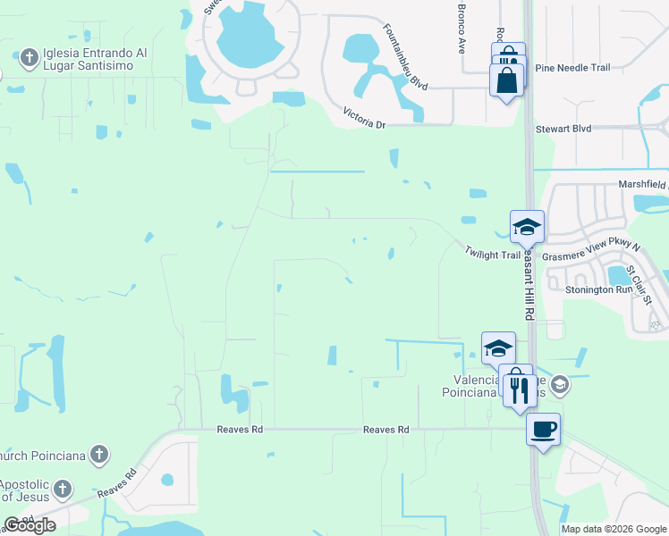 map of restaurants, bars, coffee shops, grocery stores, and more near 4250 Twilight Trail in Kissimmee