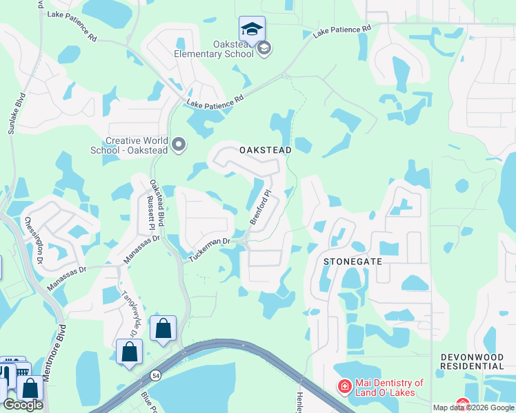 map of restaurants, bars, coffee shops, grocery stores, and more near 3307 Brenford Place in Land O' Lakes