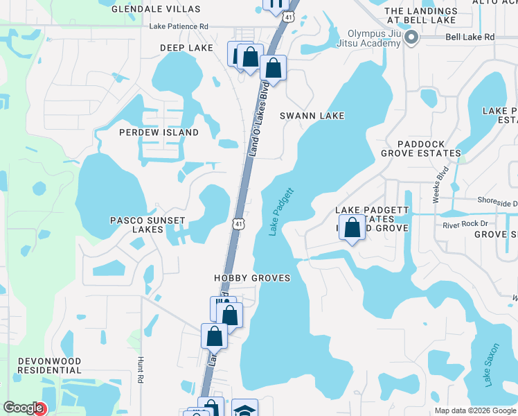 map of restaurants, bars, coffee shops, grocery stores, and more near 3310 Land O' Lakes Boulevard in Land O' Lakes
