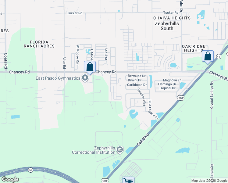 map of restaurants, bars, coffee shops, grocery stores, and more near 37400 Chancey Road in Zephyrhills