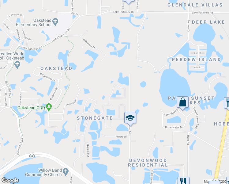 map of restaurants, bars, coffee shops, grocery stores, and more near 3312 Diamond Falls Circle in Land O' Lakes