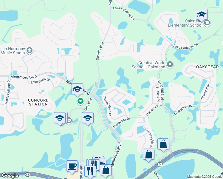 map of restaurants, bars, coffee shops, grocery stores, and more near 3337 Chessington Drive in Land O' Lakes