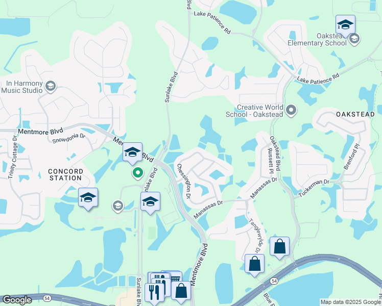 map of restaurants, bars, coffee shops, grocery stores, and more near 3337 Chessington Drive in Land O' Lakes