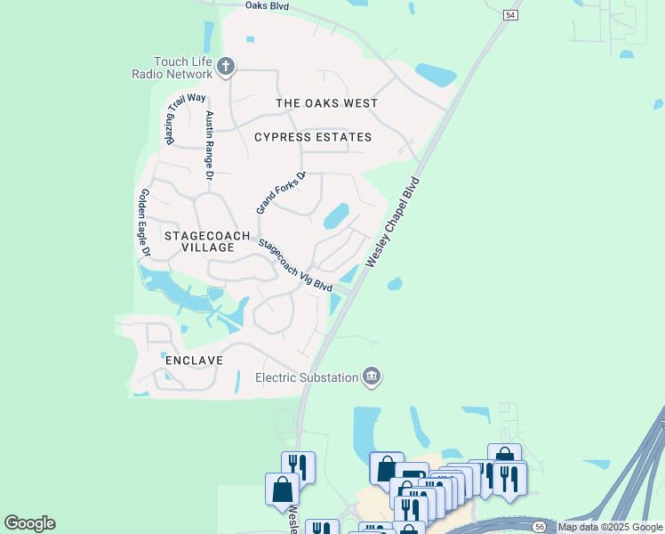 map of restaurants, bars, coffee shops, grocery stores, and more near 3319 Broken Bow Drive in Pasco County