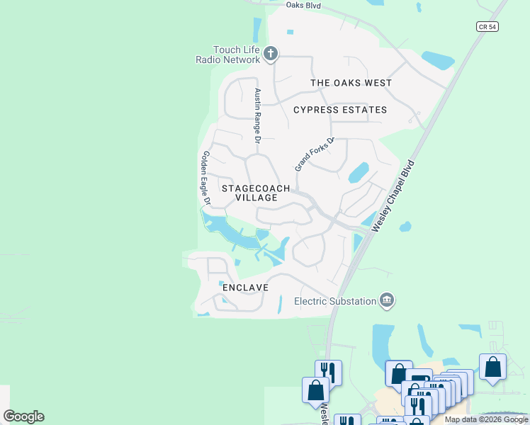 map of restaurants, bars, coffee shops, grocery stores, and more near 25241 7 Rivers Circle in Pasco County