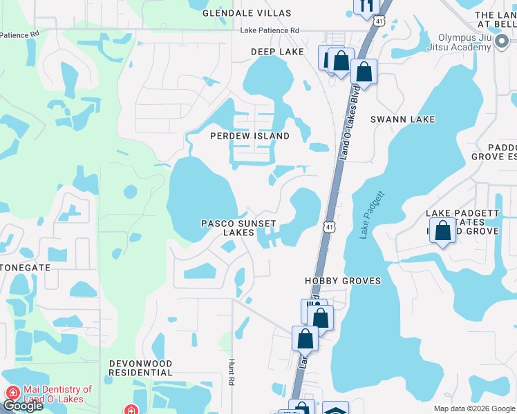 map of restaurants, bars, coffee shops, grocery stores, and more near 21105 Lake Vienna Drive in Land O' Lakes