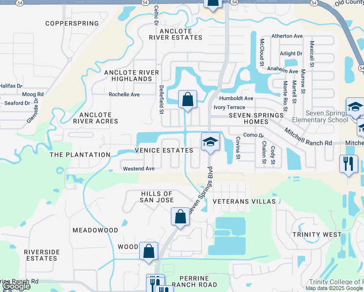 map of restaurants, bars, coffee shops, grocery stores, and more near 3214 Ludlow Dr in New Port Richey