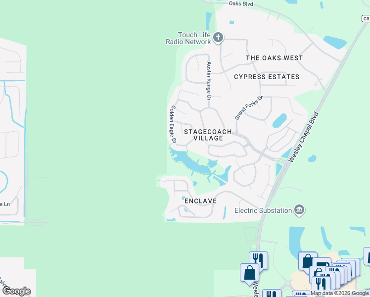 map of restaurants, bars, coffee shops, grocery stores, and more near 3327 Golden Eagle Drive in Land O' Lakes