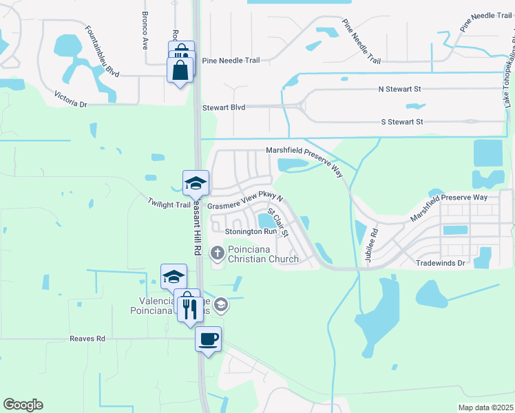 map of restaurants, bars, coffee shops, grocery stores, and more near 3001 Saint Clair Street in Kissimmee