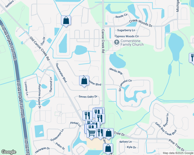 map of restaurants, bars, coffee shops, grocery stores, and more near 5719 Sweetheart Court in St. Cloud