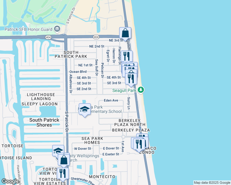 map of restaurants, bars, coffee shops, grocery stores, and more near 125 Southeast 1st Street in Melbourne